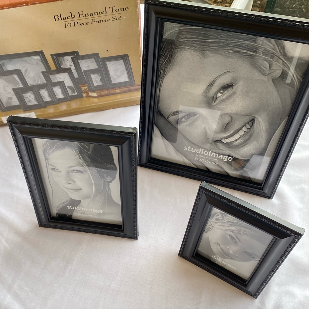 10 pc Matching Black Home Decor Table Top Set of Multiple Size Picture Frames